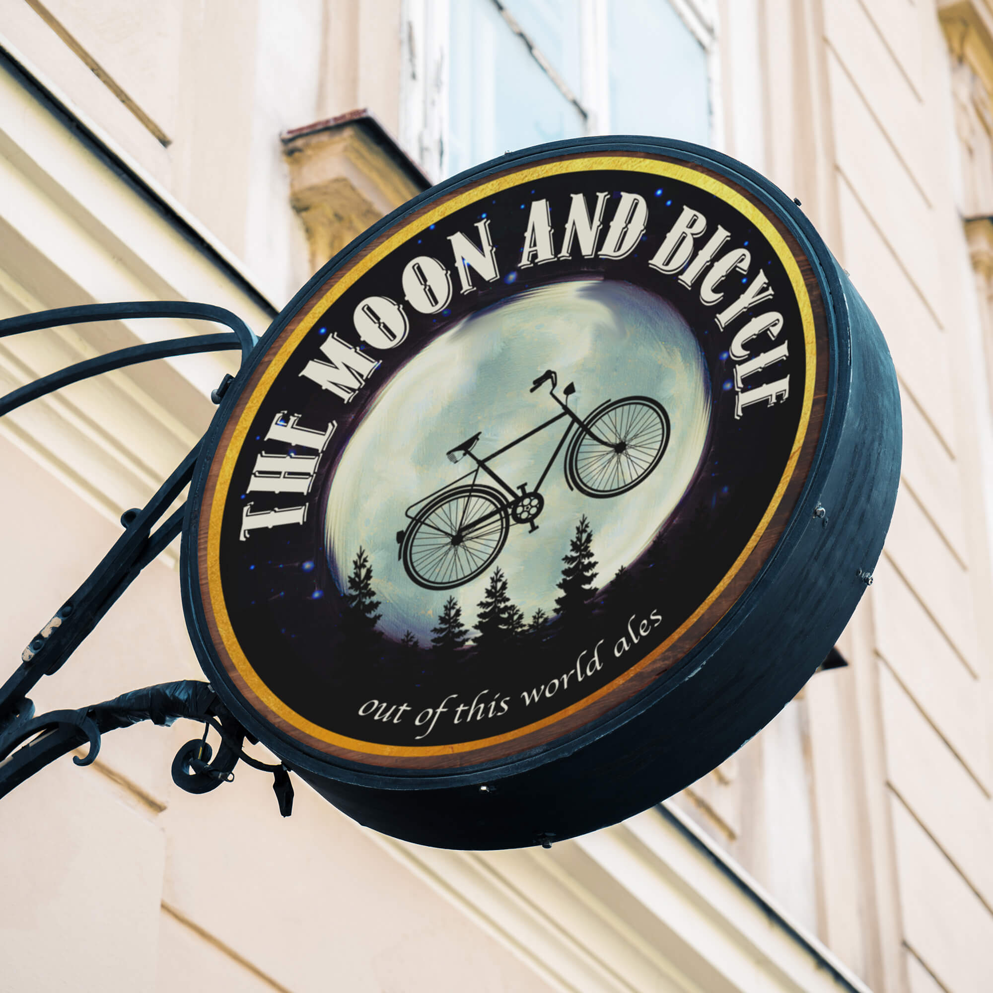 The moon and bicycle pub sign