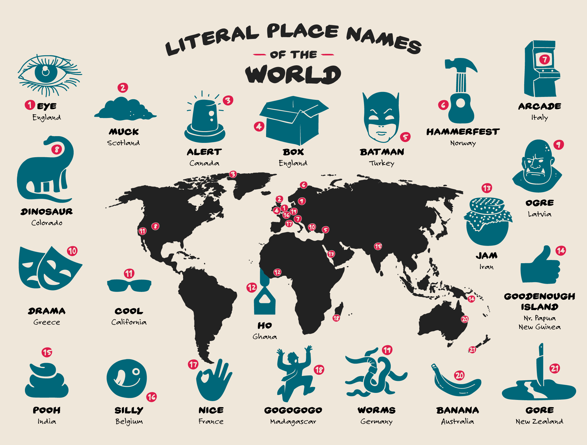literal place names of the world map
