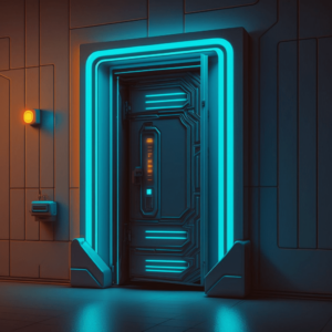 An internal door inspired by Disney's Tron